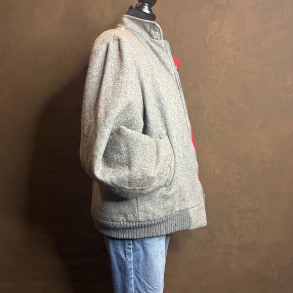 Vintage 1960s Wool Bomber Jacket Men’s L 42-44 Gray Red Lining Sherpa USA Made - Picture 5 of 16